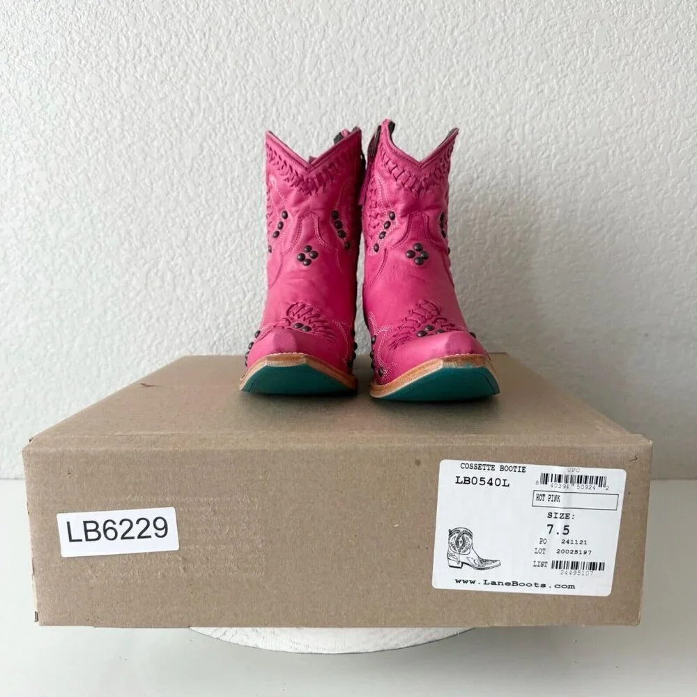 Lane COSSETTE Womens Cowboy Booties Pink Western Short Ankle Boots Snip Toe 7.5